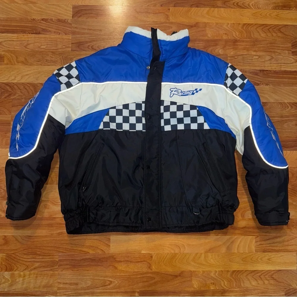 Vtg EDCO Men’s Snowmobile Jacket Black White & Black Sherpa Lined Size Unknown